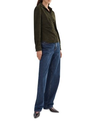 Ruched Collared Suede Shirt