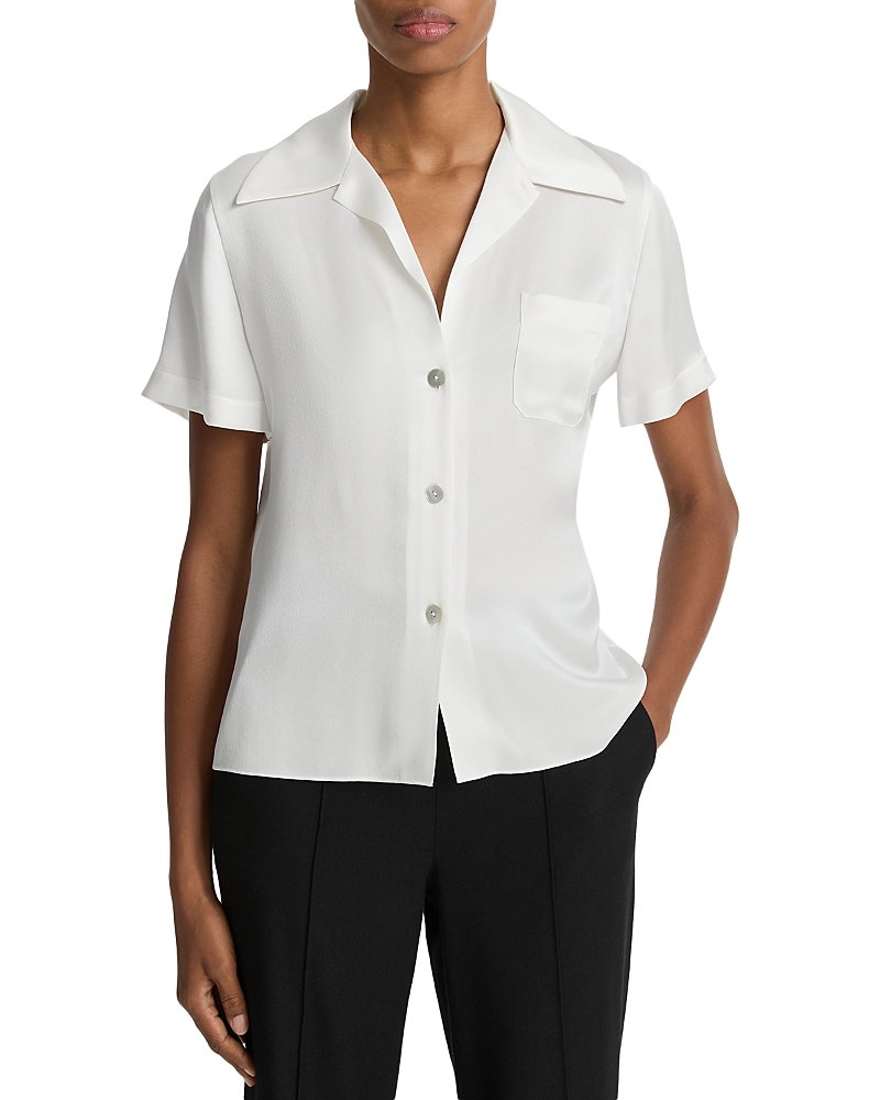 Vince Short Sleeve Silk Button-up Shirt In White
