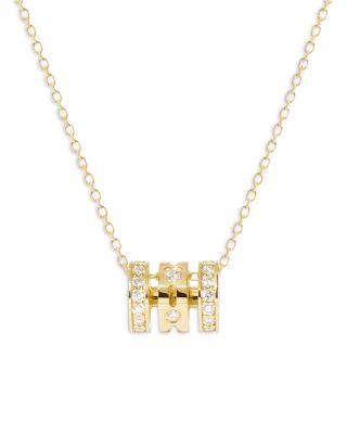 18K Yellow Gold Pulse Diamond Pav&eacute; Three Ring Pendant Necklace, 15.75-16.53"