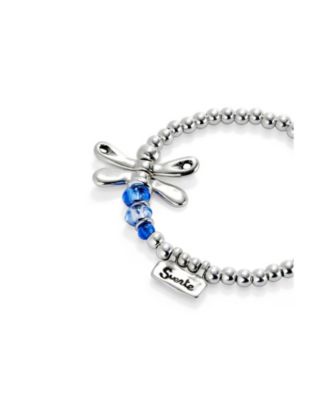  Elastic Sterling Silver Plated Dragonfly with Blue Crystals Bracelet
