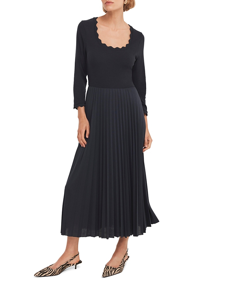 Mint Velvet Women's Scallop Jersey Mix Midi Dress In Blue