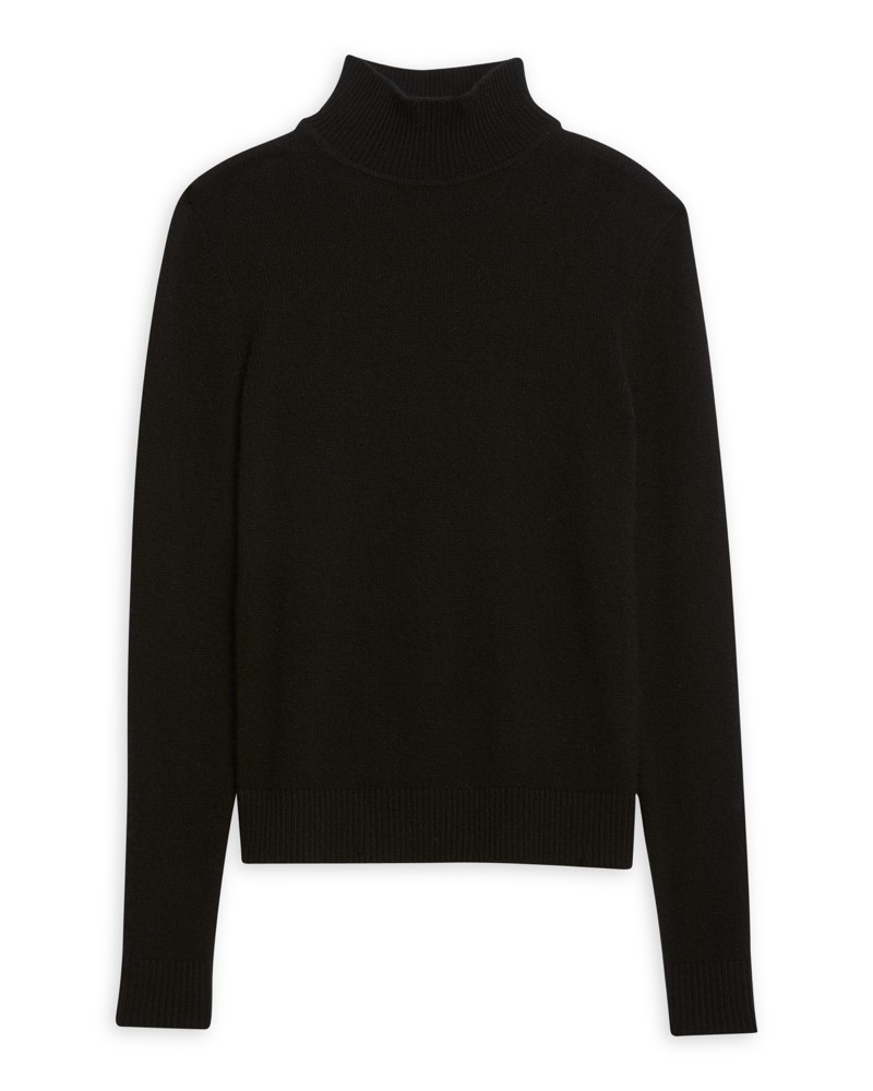 Theory Basic Turtleneck Pullover Sweater in Feather Cashmere in Black