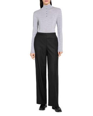 Wide Leg Pull On Full Length Pants in Wool