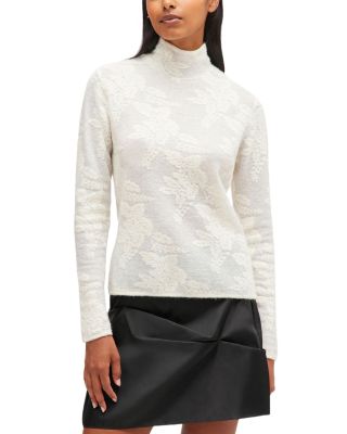 Sheer Flower Jacquard Turtleneck Top