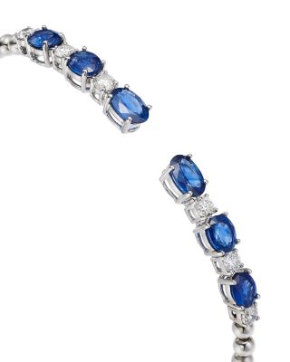 Blue Sapphire & Diamond Beaded Cuff Bangle Bracelet in 14K White Gold