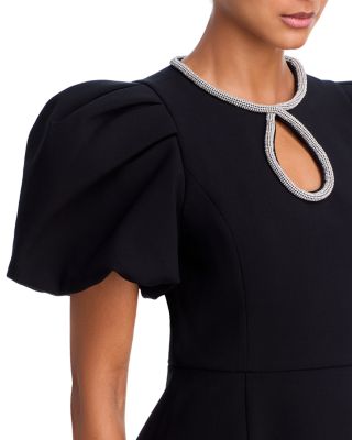 Puff Sleeve Rhinestone Detail Mini Dress