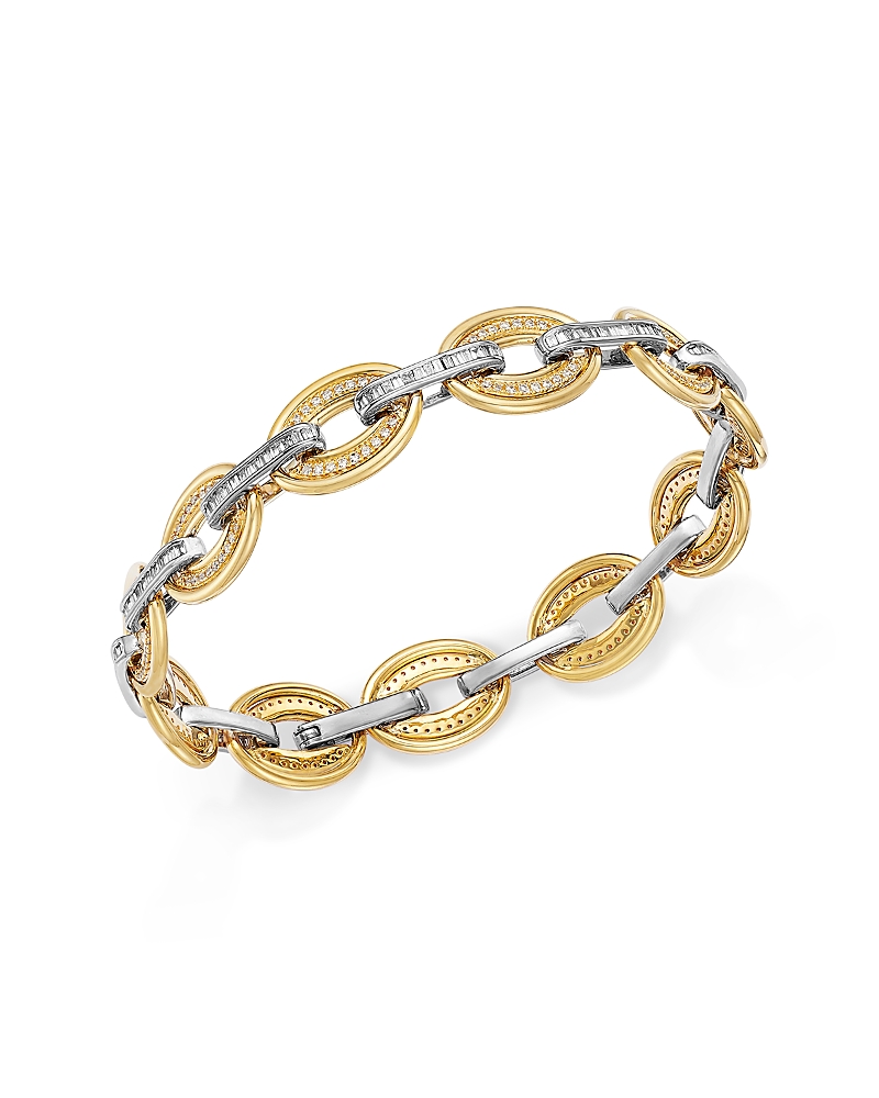Bloomingdale's Fine Collection Diamond Round & Baguette Chain Link Bracelet In 14k White & Yellow Gold, 1.25 Tcw