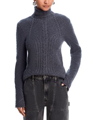Wool Blend Cable Knit Turtleneck Sweater