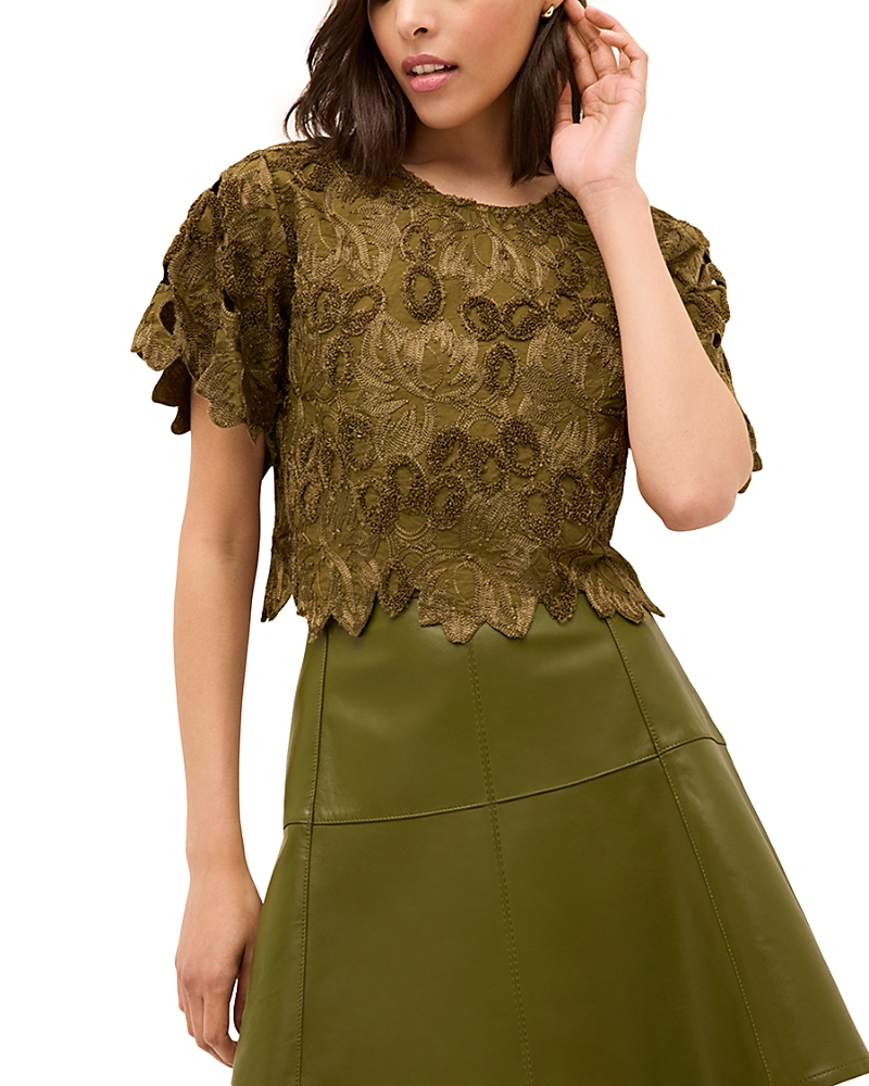 Marie Oliver Pelumi Embroidered Scallop-edge Blouse In Green