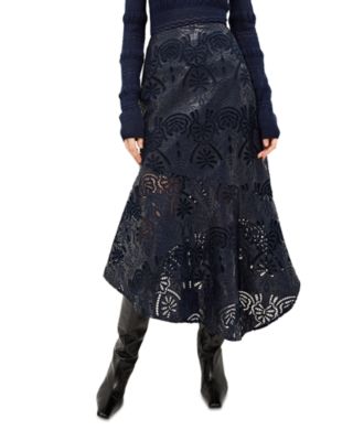 Casey Embroidered Faux Leather Skirt