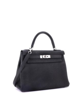  Kelly 28 Handbag Black Togo with Palladium Hardware