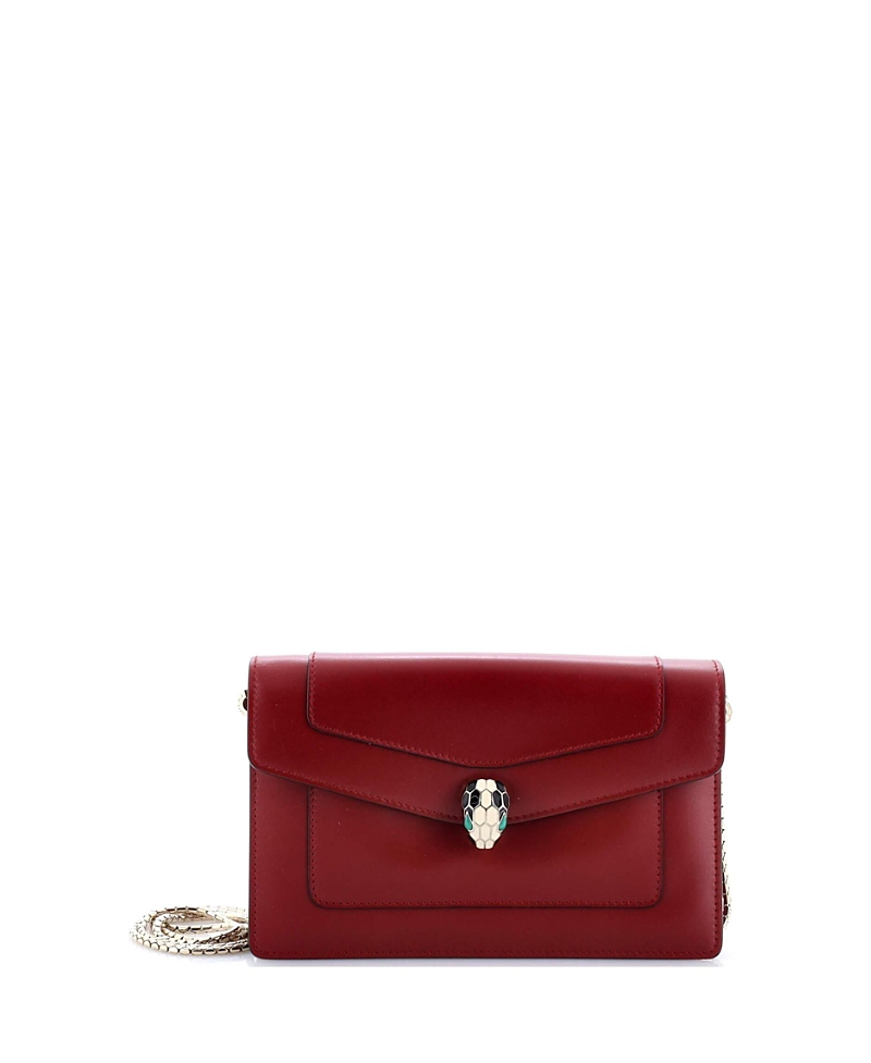 Pre-owned Pre-owned Bvlgari Bvlgari Small Serpenti Forever Wallet On Chain Leather In Red