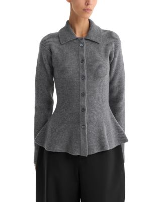 Wool Cashmere Peplum Rib Cardigan