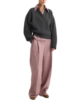 Wool Sculptural V Neck Sweater