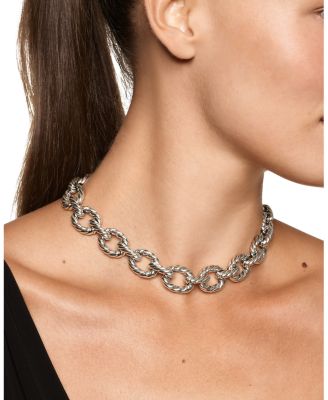 Sculpted Cable Oval Link Necklace in Sterling Silver, 18mm