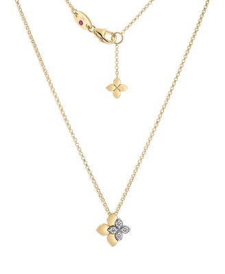 18K White & Yellow Gold Love in Verona Diamond Flower Pendant Necklace, 15-17"
