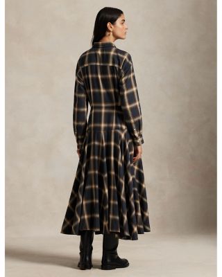 Plaid Twill Paneled Shirtdress