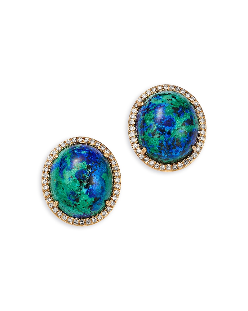 Bloomingdale's Fine Collection Azurite Malachite & Diamond Halo Stud Earrings In 14k Yellow Gold In Gold