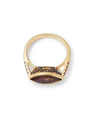 Smoky Quartz & Multicolor Diamond Ring in 14K Yellow Gold