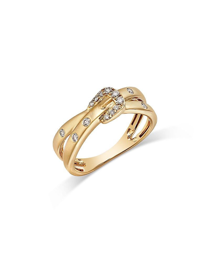 Bloomingdale's Fine Collection Champagne Diamond Buckle Crossover Ring in 14K Yellow Gold, 0.17 tcw