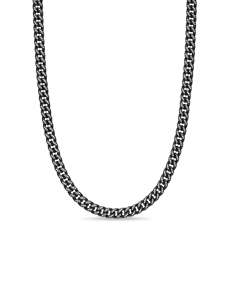 Men's Curb Chain Necklace in Black Titanium with Diamonds, 8mm