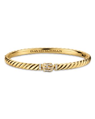 Sculpted Cable Buckle Bracelet in 18K Yellow Gold with Diamonds, 4.6mm