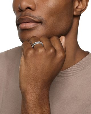 Men's Hex Band Ring in Sterling Silver with Diamonds, 6mm