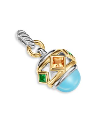 Renaissance&reg; Amulet in Sterling Silver with 14K Yellow Gold, Turquoise, Madeira Citrine and Tsavorites, 29mm