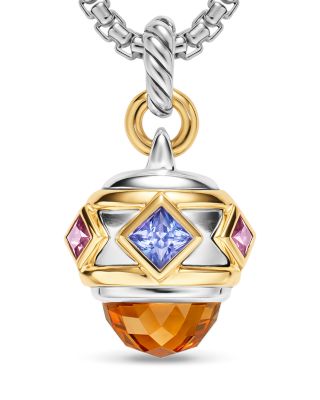 Renaissance&reg; Amulet in Sterling Silver with 14K Yellow Gold, Madeira Citrine, Tanzanite and Rhodolite Garnet, 29mm