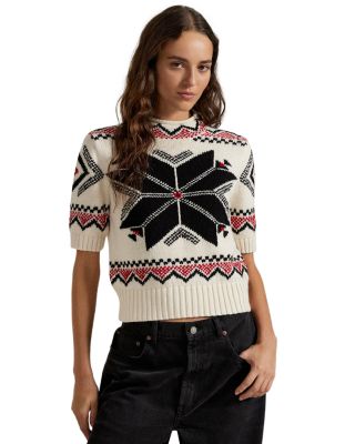 Snowflake Mockneck Short Sleeve Sweater