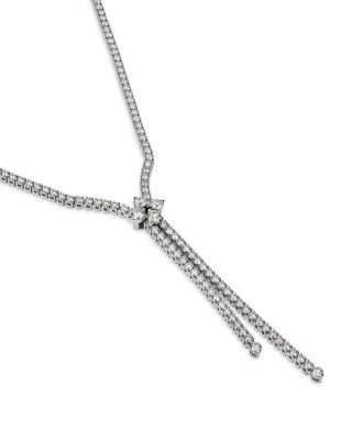 Diamond Flower Lariat Necklace in 18K White Gold, 9.38 tcw