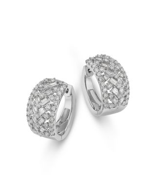 Diamond Multirow Huggie Hoop Earrings in 14K White Gold, 2.33 tcw