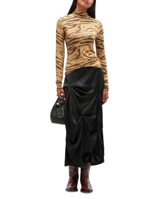 Satin Jacquard Tuck Detail Maxi Skirt