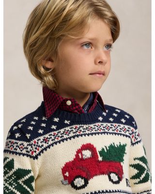 Boys' Truck Intarsia Cotton Sweater - Little Kid