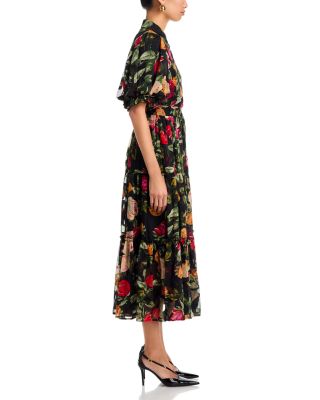 Puff Sleeve Tie Belt Maxi Dress