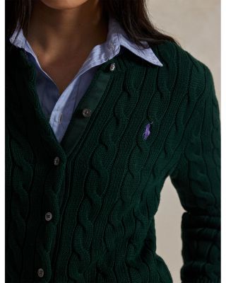 Cable Knit Cotton Crewneck Cardigan Sweater