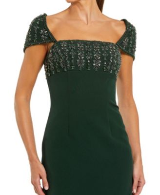 Crepe Embellished Cap Sleeve Fitted Midi Dress