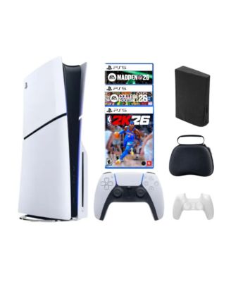 PlayStation 5 Slim Disc Bundle with College Football 26, Madden 26, NBA 2K26 Games and Accessories