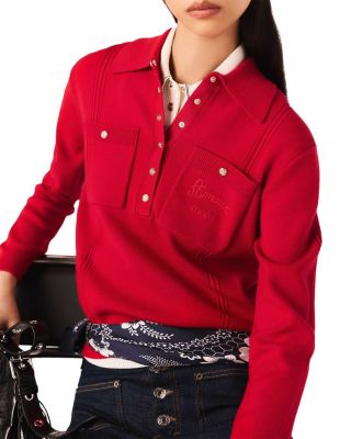 Polo Collar Sweater with Embroidery