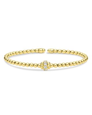 LAGOS 18K Yellow Gold Caviar Gold Diamond Rondelle Bead Flex Bangle Bracelet