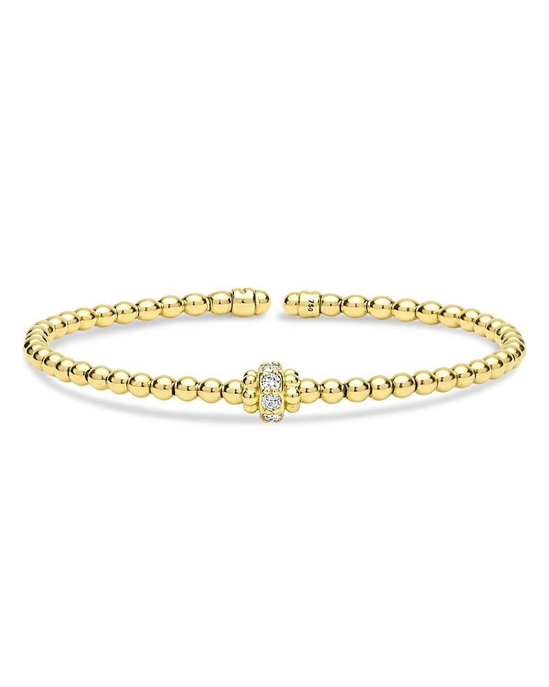 Lagos 18k Yellow Gold Caviar Gold Diamond Rondelle Bead Flex Bangle Bracelet