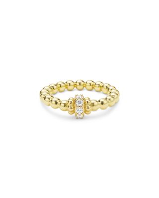 LAGOS 18K Yellow Gold Caviar Gold Diamond Rondelle Bead Stacking Ring