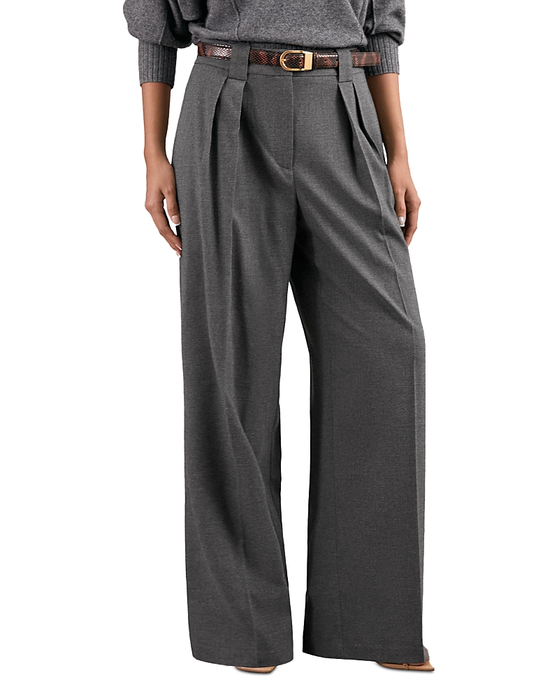 Reiss Poppie Wide Leg Flannel Pants In Gray