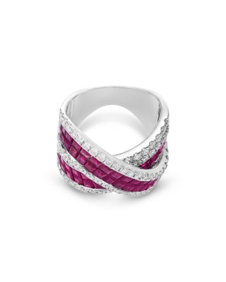 Luxe Collection Ruby & Diamond Cross Over Ring in 14K White Gold