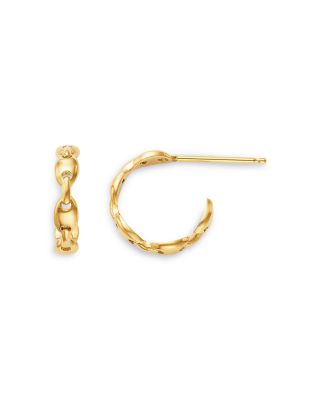 14K Yellow Gold Heavy Metal Mariner Link Small Huggie Hoop Earrings