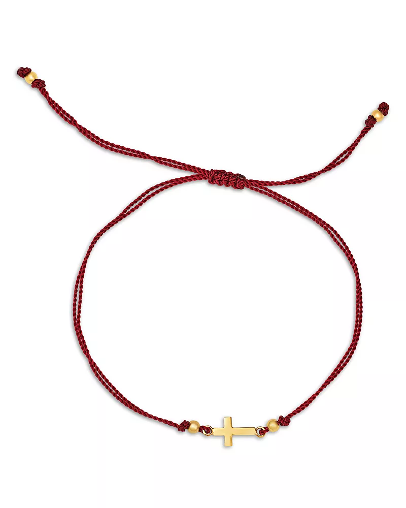 Zoe Chicco 14K Yellow Gold Midi Bitty Symbols Cross Red Cord Slider Bracelet