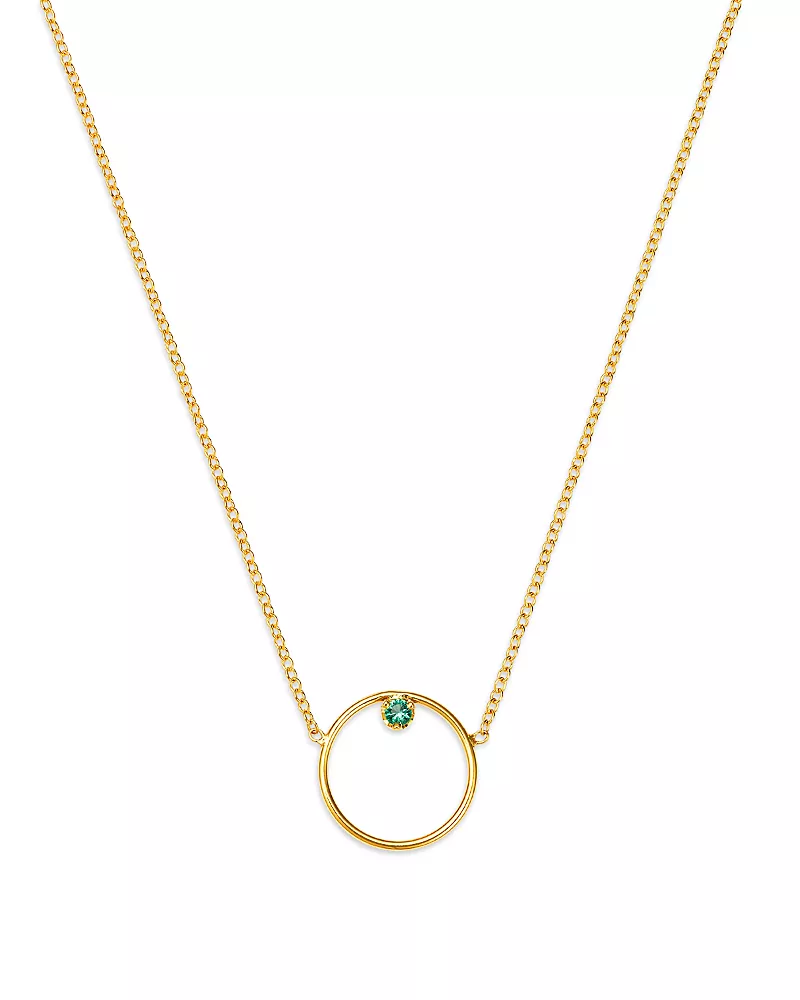 Zoe Chicco 14K Yellow Gold Emerald Gemstones Emerald in Circle Pendant Necklace, 16
