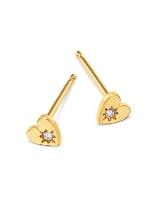 14K Yellow Gold Itty Bitty Symbols Diamond Accented Heart Stud Earrings