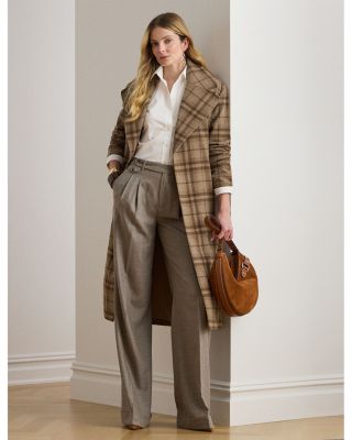 Plaid Wool Blend Twill Wrap Coat