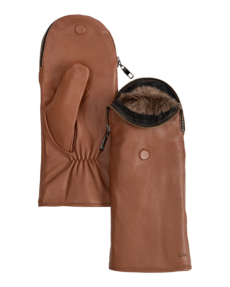 Echo Zip Top Faux Fur Mittens In Brown